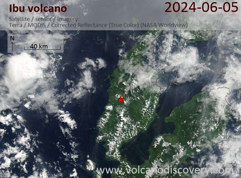Satellite image of Ibu volcano on  5 Jun 2024