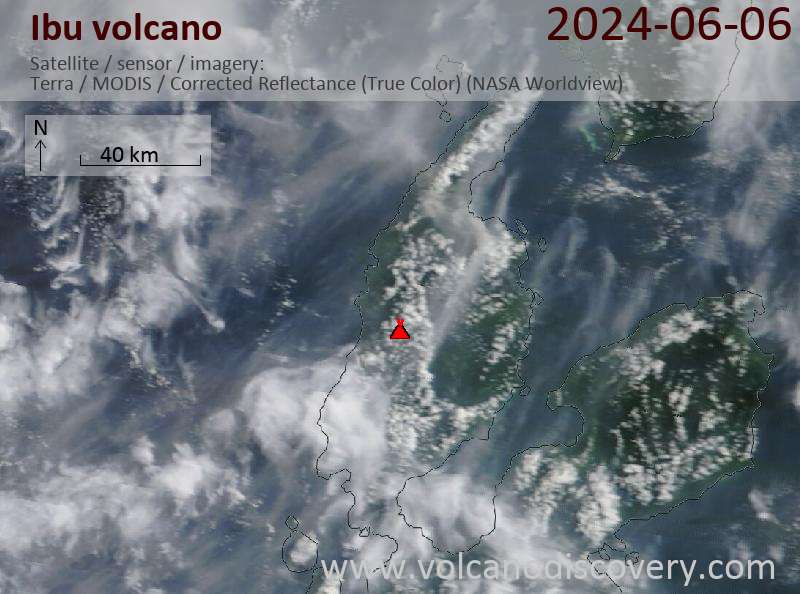 Satellite image of Ibu volcano on  6 Jun 2024