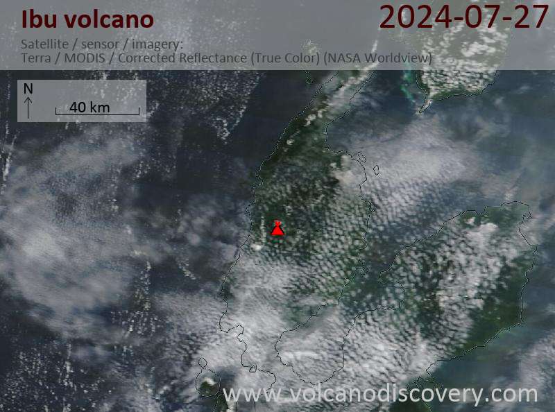 Satellitenbild des Ibu Vulkans am 27 Jul 2024