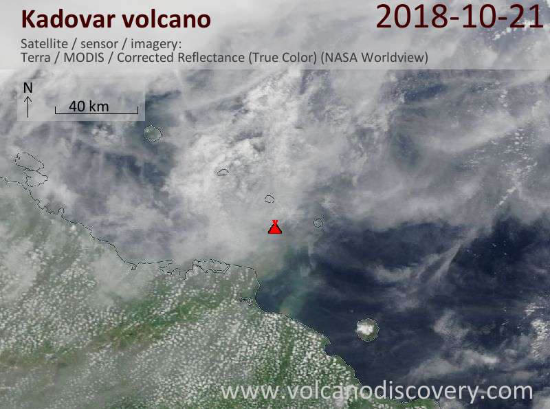 Satellite image of Kadovar volcano on 21 Oct 2018