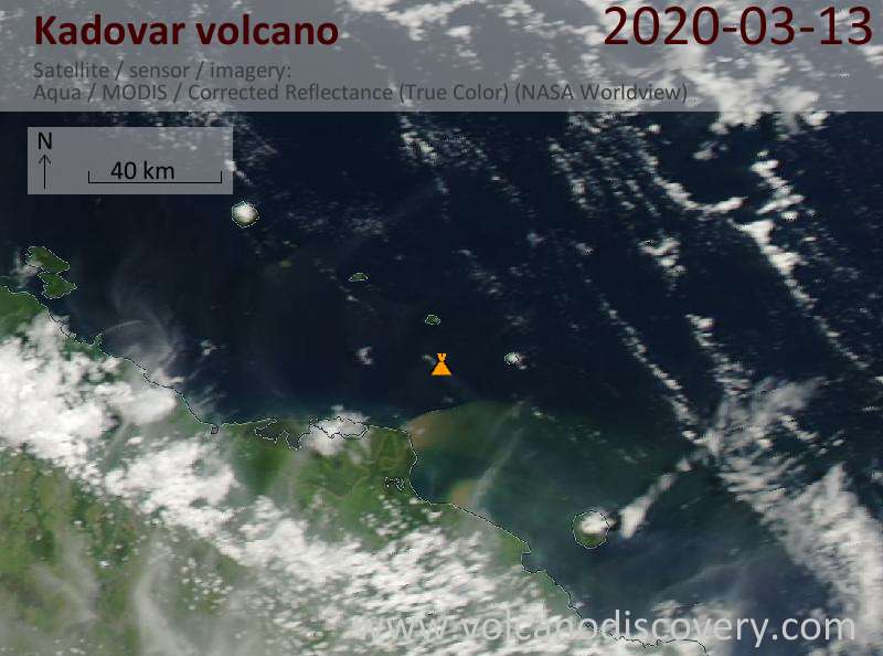 Satellite image of Kadovar volcano on 13 Mar 2020