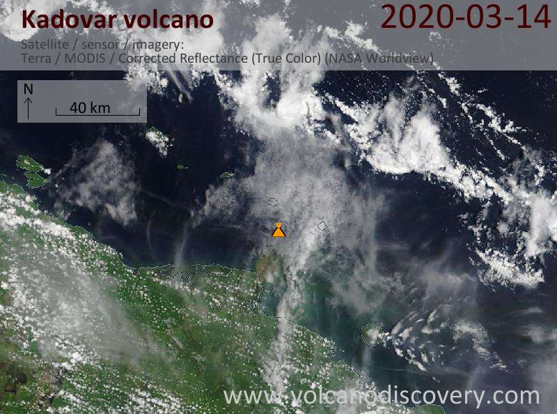 Satellite image of Kadovar volcano on 14 Mar 2020