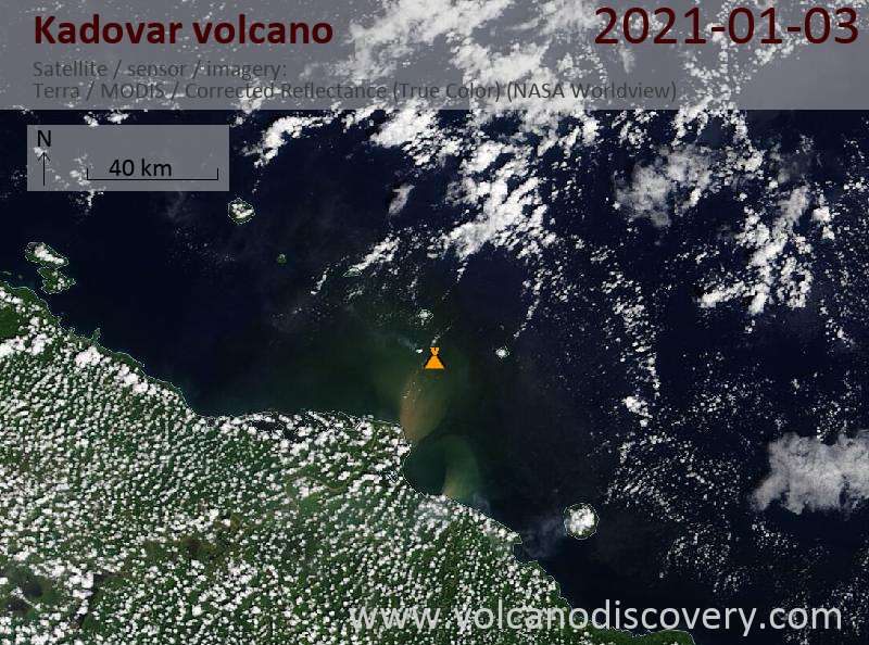 Satellite image of Kadovar volcano on  3 Jan 2021