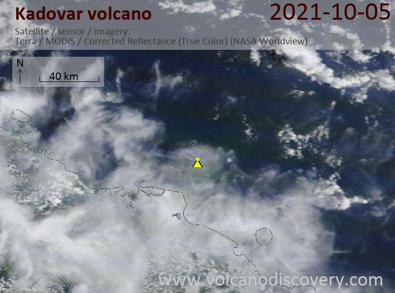 Спутниковое изображение вулкана Kadovar  8 Oct 2021