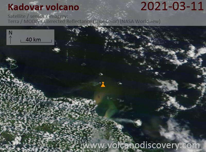 Satellite image of Kadovar volcano on 11 Mar 2021