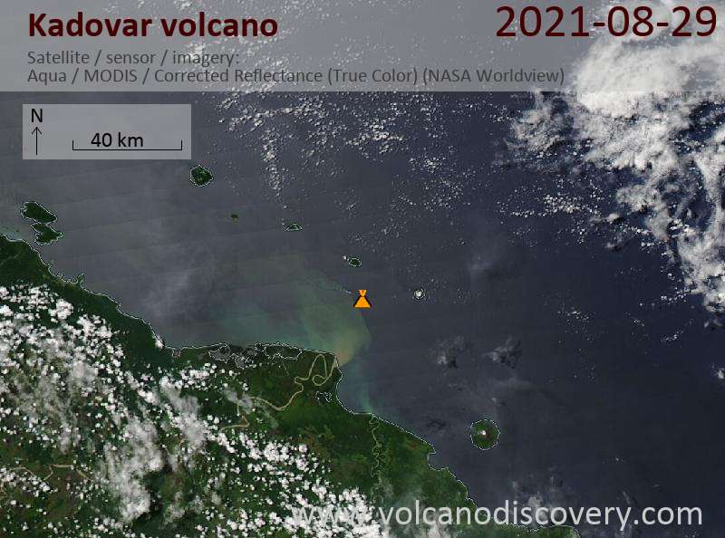 Satellite image of Kadovar volcano on 29 Aug 2021