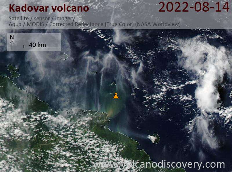 Спутниковое изображение вулкана Kadovar 14 Aug 2022