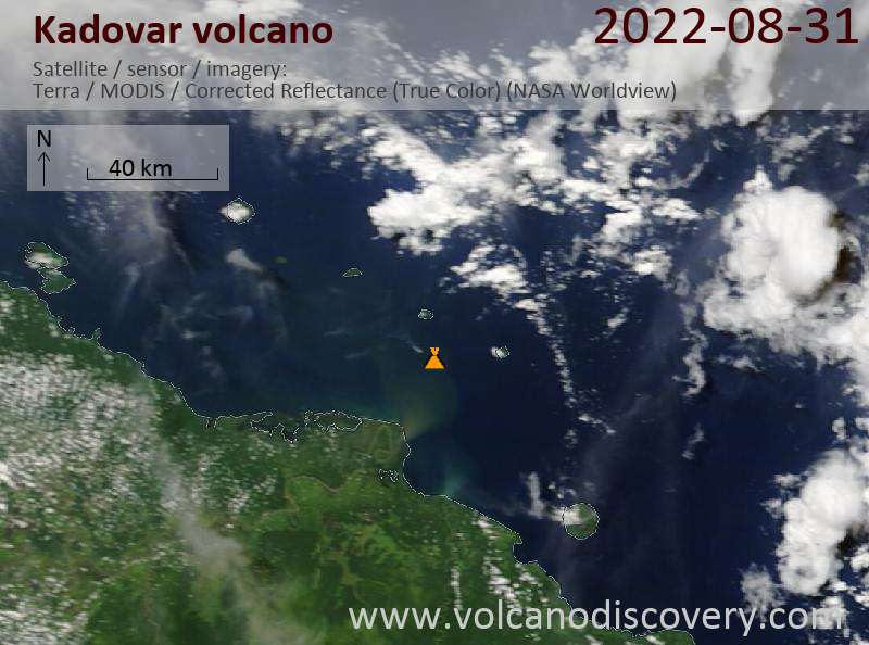 Satellite image of Kadovar volcano on 31 Aug 2022
