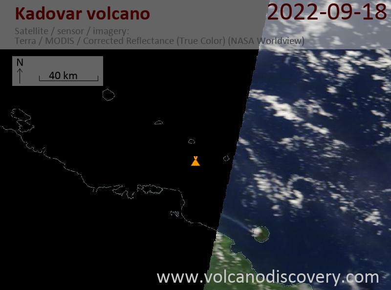 Satellite image of Kadovar volcano on 18 Sep 2022