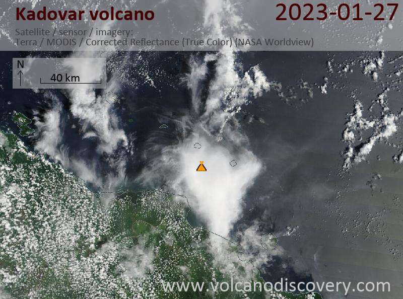 Satellite image of Kadovar volcano on 27 Jan 2023