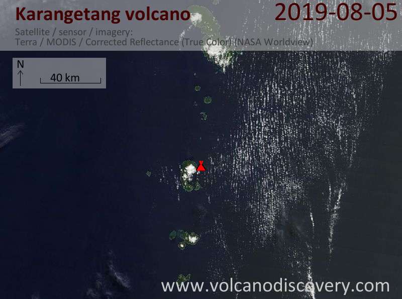 Satellite image of Karangetang volcano on  5 Aug 2019
