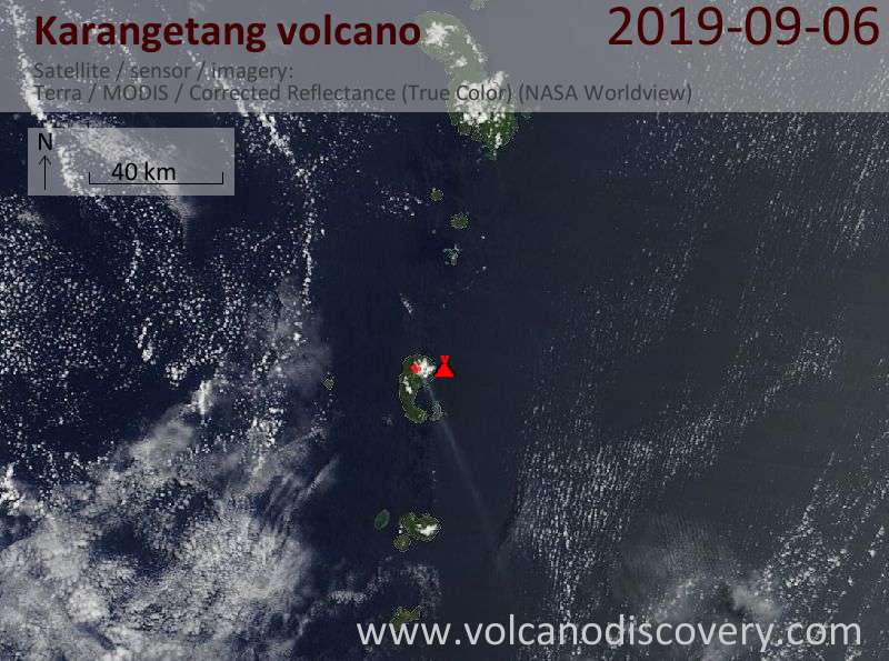Satellite image of Karangetang volcano on  6 Sep 2019