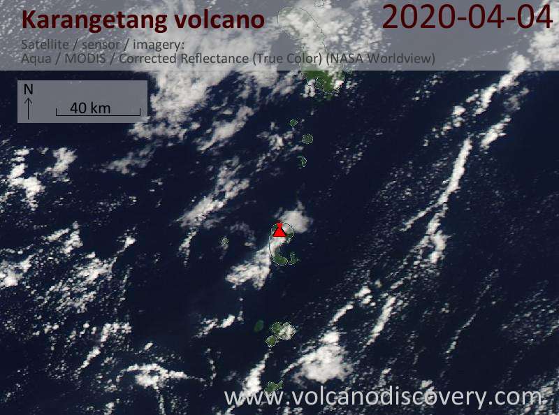 Satellite image of Karangetang volcano on  4 Apr 2020