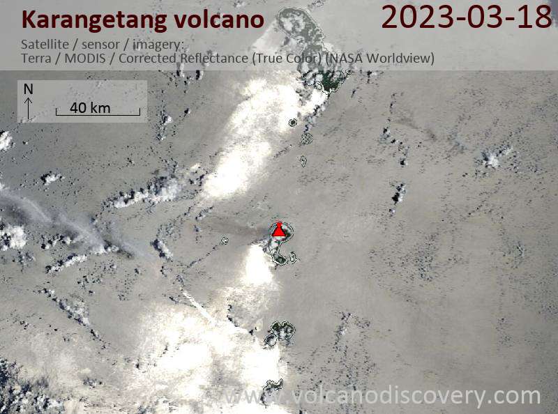 Satellite image of Karangetang volcano on 18 Mar 2023