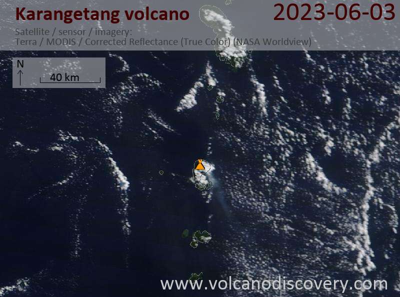 Satellite image of Karangetang volcano on  3 Jun 2023