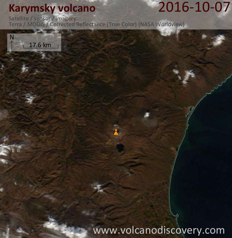 Satellite image of Karymsky volcano on  7 Oct 2016