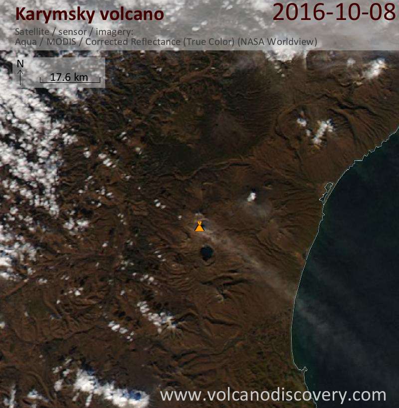 Satellite image of Karymsky volcano on  8 Oct 2016
