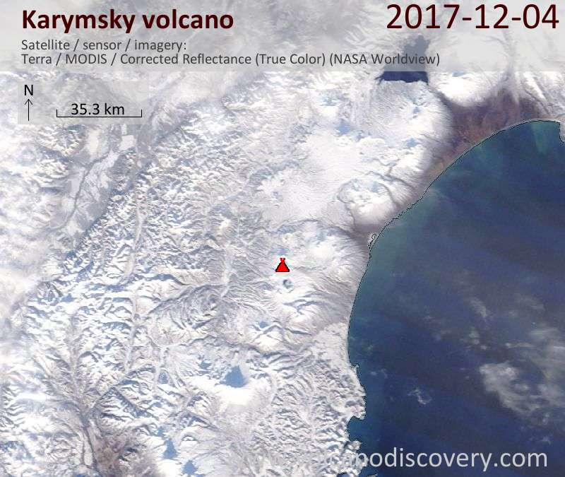 Satellite image of Karymsky volcano on  4 Dec 2017