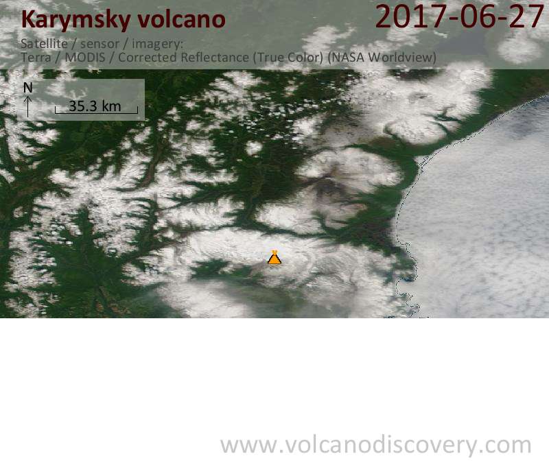 Satellite image of Karymsky volcano on 27 Jun 2017