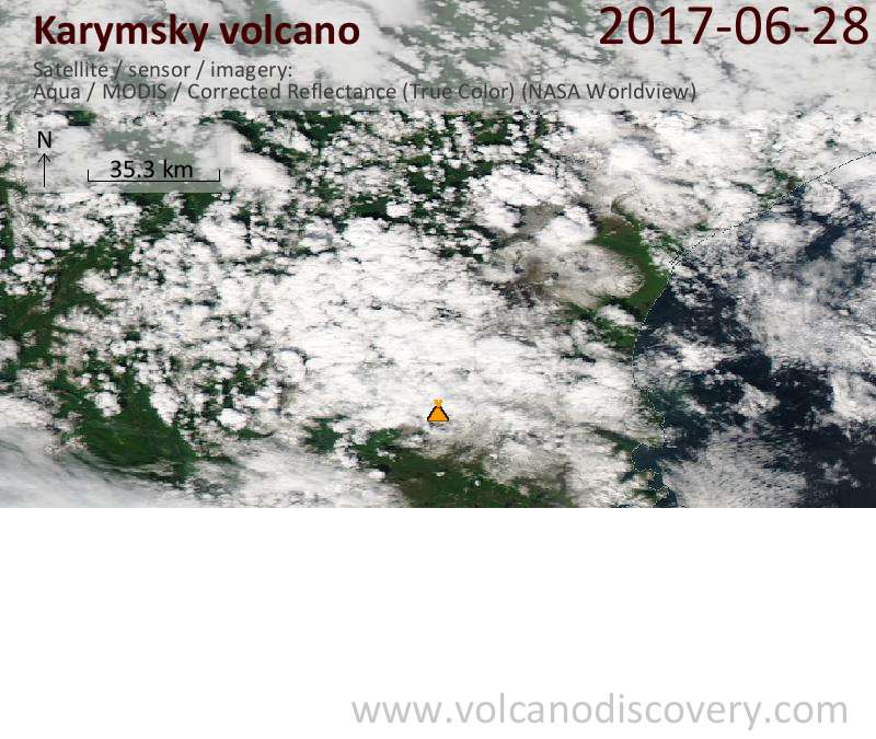 Satellite image of Karymsky volcano on 28 Jun 2017