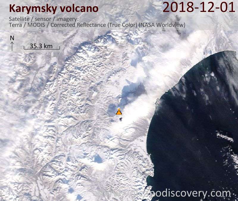 Satellite image of Karymsky volcano on  1 Dec 2018