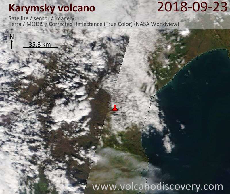 Satellite image of Karymsky volcano on 23 Sep 2018