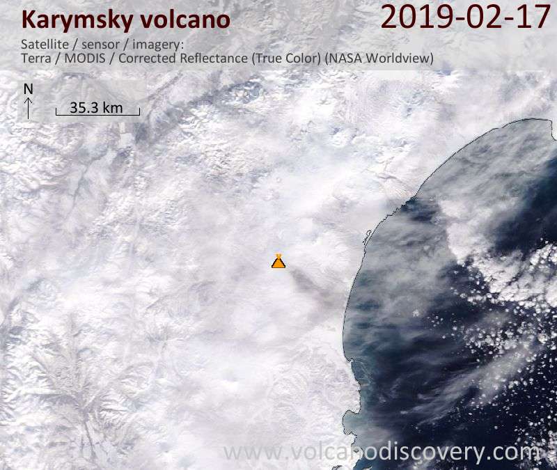 Satellite image of Karymsky volcano on 17 Feb 2019