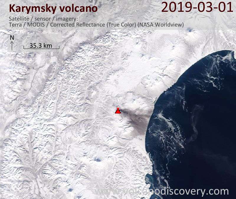 Satellitenbild des Karymsky Vulkans am  1 Mar 2019