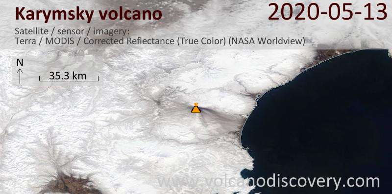 Спутниковое изображение вулкана Karymsky 13 May 2020