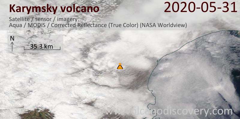 Satellite image of Karymsky volcano on 31 May 2020