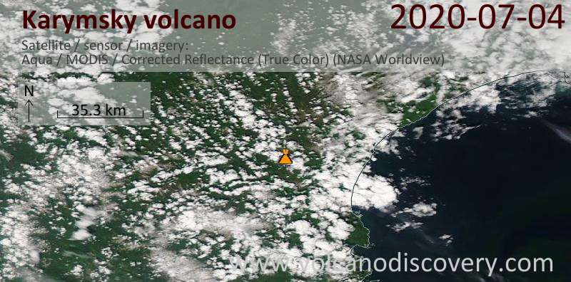 Satellite image of Karymsky volcano on  4 Jul 2020