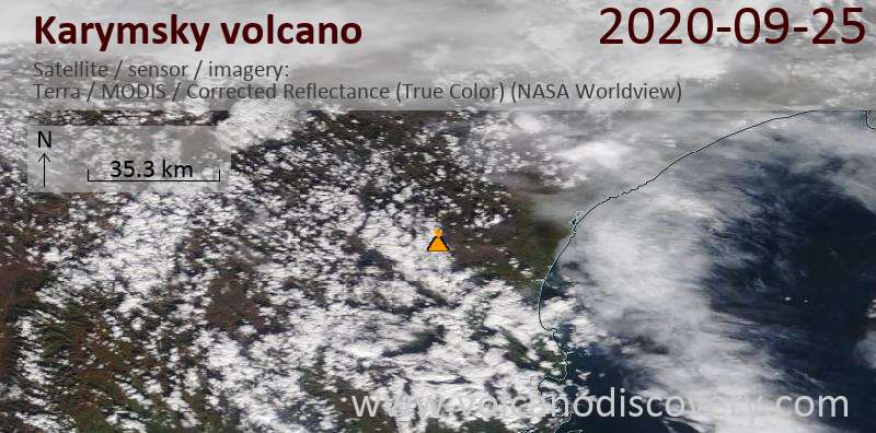 Satellitenbild des Karymsky Vulkans am 25 Sep 2020