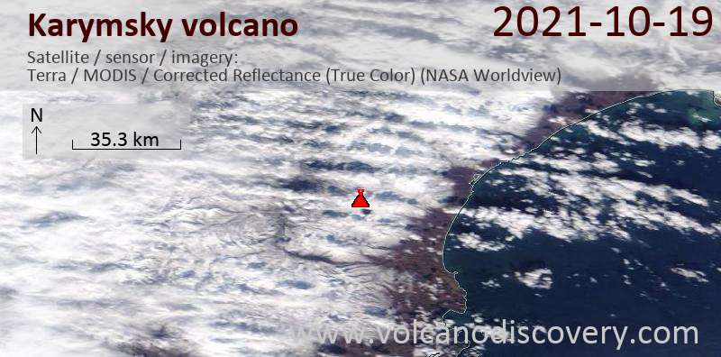 Satellite image of Karymsky volcano on 20 Oct 2021