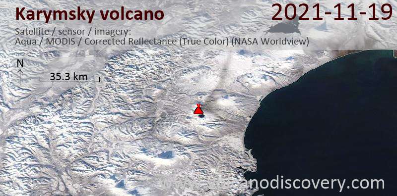 Спутниковое изображение вулкана Karymsky 20 Nov 2021