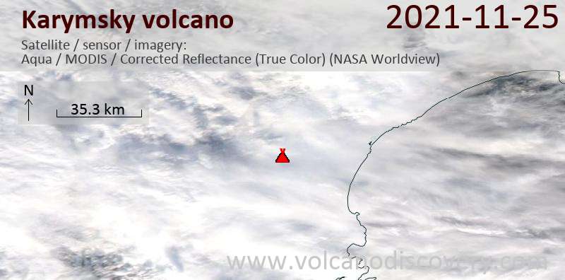 Satellite image of Karymsky volcano on 25 Nov 2021