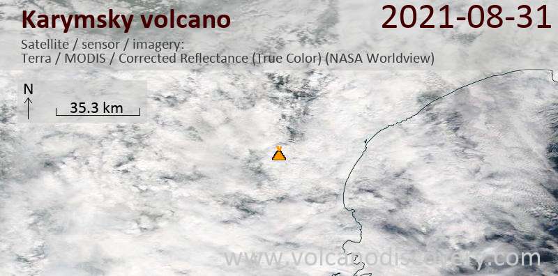Спутниковое изображение вулкана Karymsky  1 Sep 2021