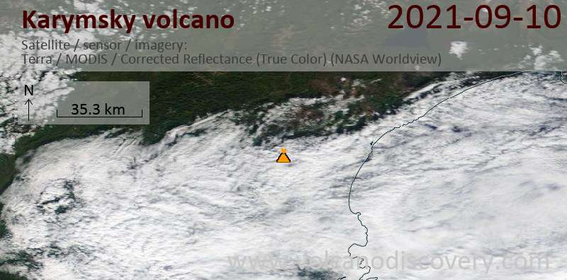 Satellite image of Karymsky volcano on 10 Sep 2021