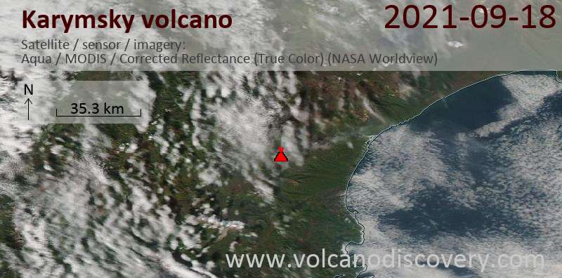 Satellite image of Karymsky volcano on 19 Sep 2021