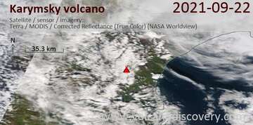 Satellite image of Karymsky volcano on 23 Sep 2021