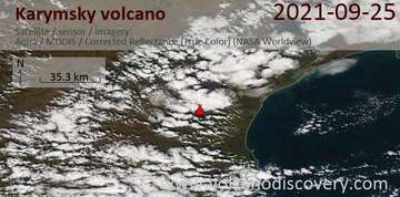 Satellite image of Karymsky volcano on 26 Sep 2021