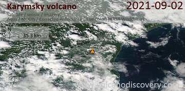 Satellite image of Karymsky volcano on  2 Sep 2021