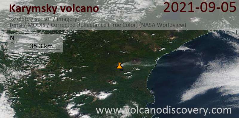 Satellite image of Karymsky volcano on  7 Sep 2021