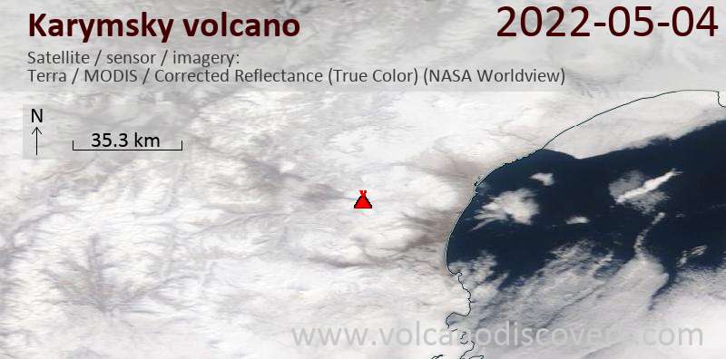 Satellite image of Karymsky volcano on  4 May 2022