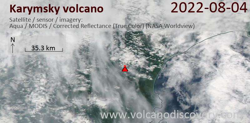 Satellite image of Karymsky volcano on  4 Aug 2022