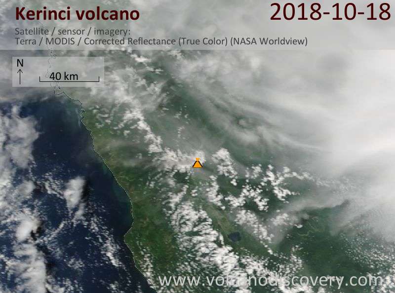 Satellite image of Kerinci volcano on 18 Oct 2018
