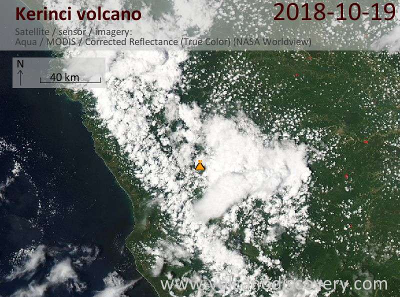 Satellite image of Kerinci volcano on 20 Oct 2018