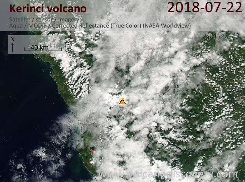 Satellite image of Kerinci volcano on 22 Jul 2018