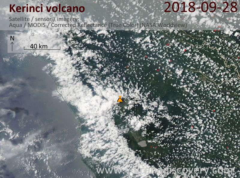 Satellite image of Kerinci volcano on 28 Sep 2018