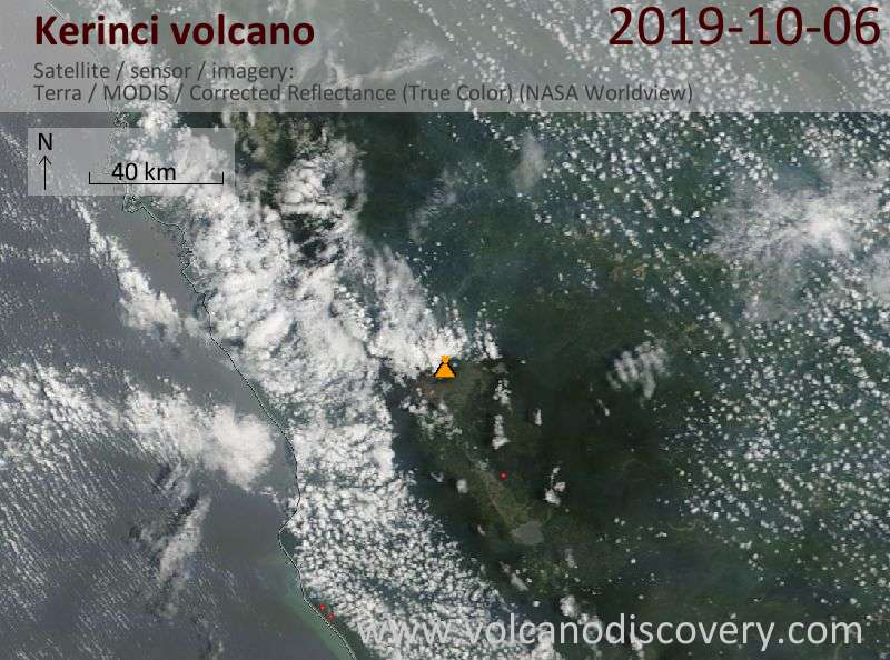 Satellite image of Kerinci volcano on  6 Oct 2019