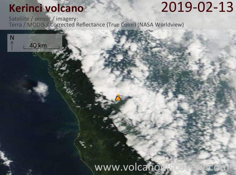 Satellite image of Kerinci volcano on 13 Feb 2019